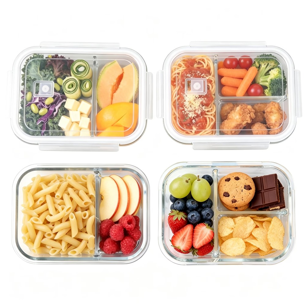 Food Storage Glass Set - Glass Food Storage Containers with Dividers