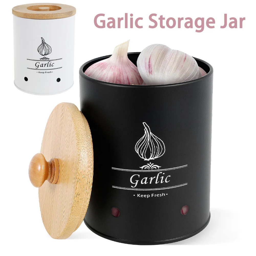 Food Storage Metal Box - Garlic Keeper Storage Jar Versatile Onion