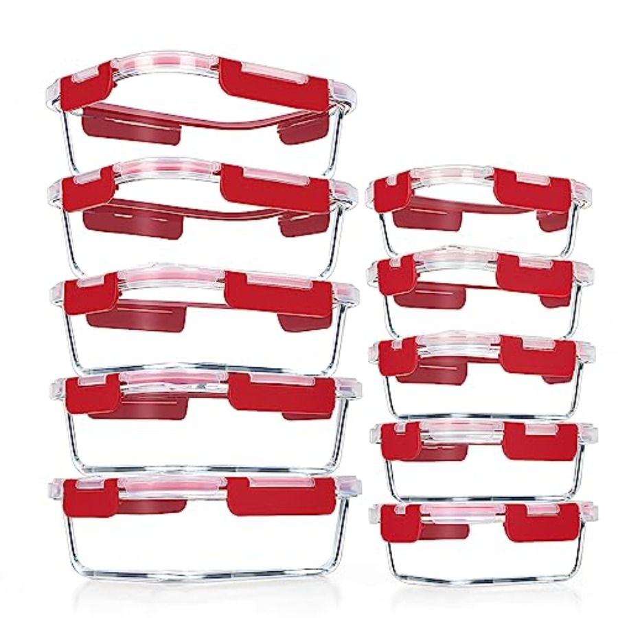 Food Storage Glass Set - 10Pack Glass Meal Prep Containers, Airtight