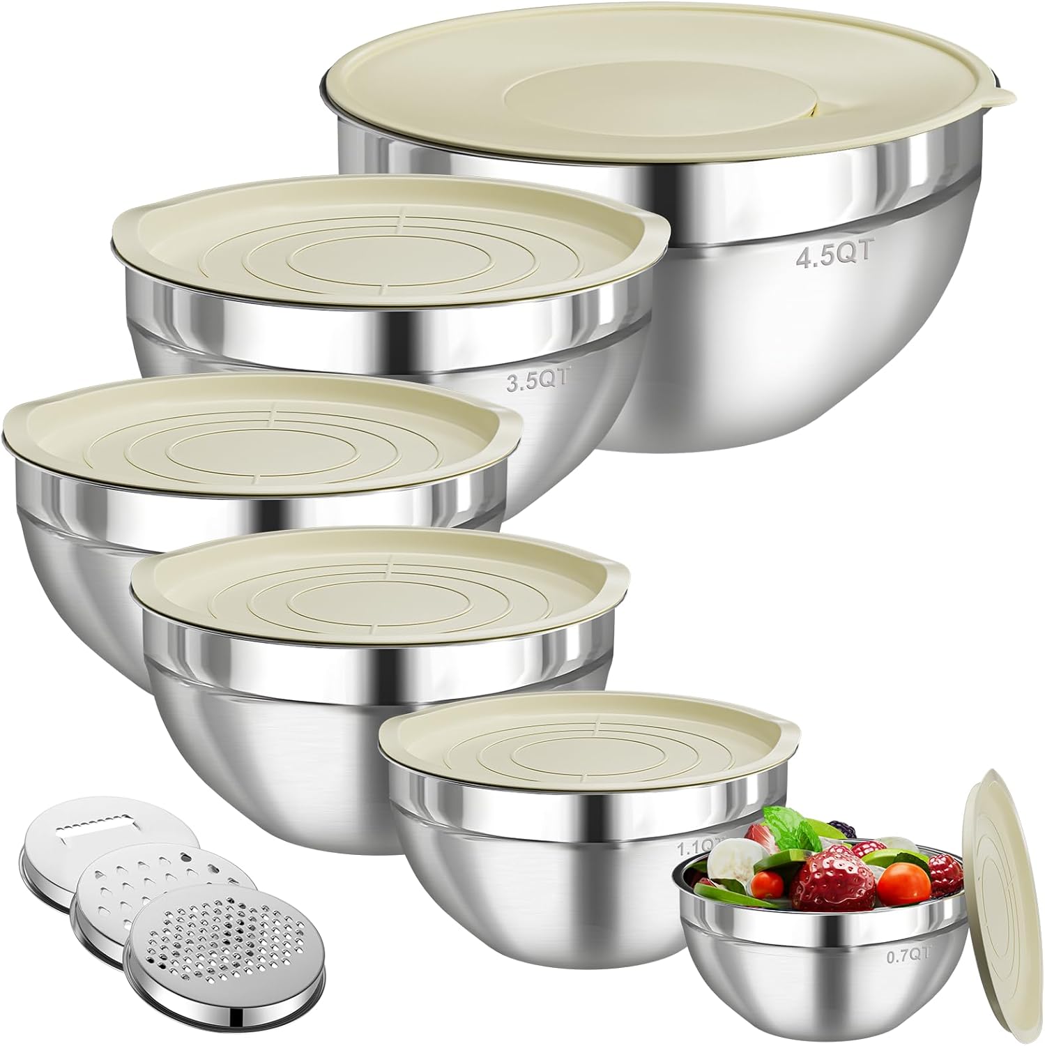 Food Storage In Stainless Steel - Mixing Bowls with Lids Set 6PC