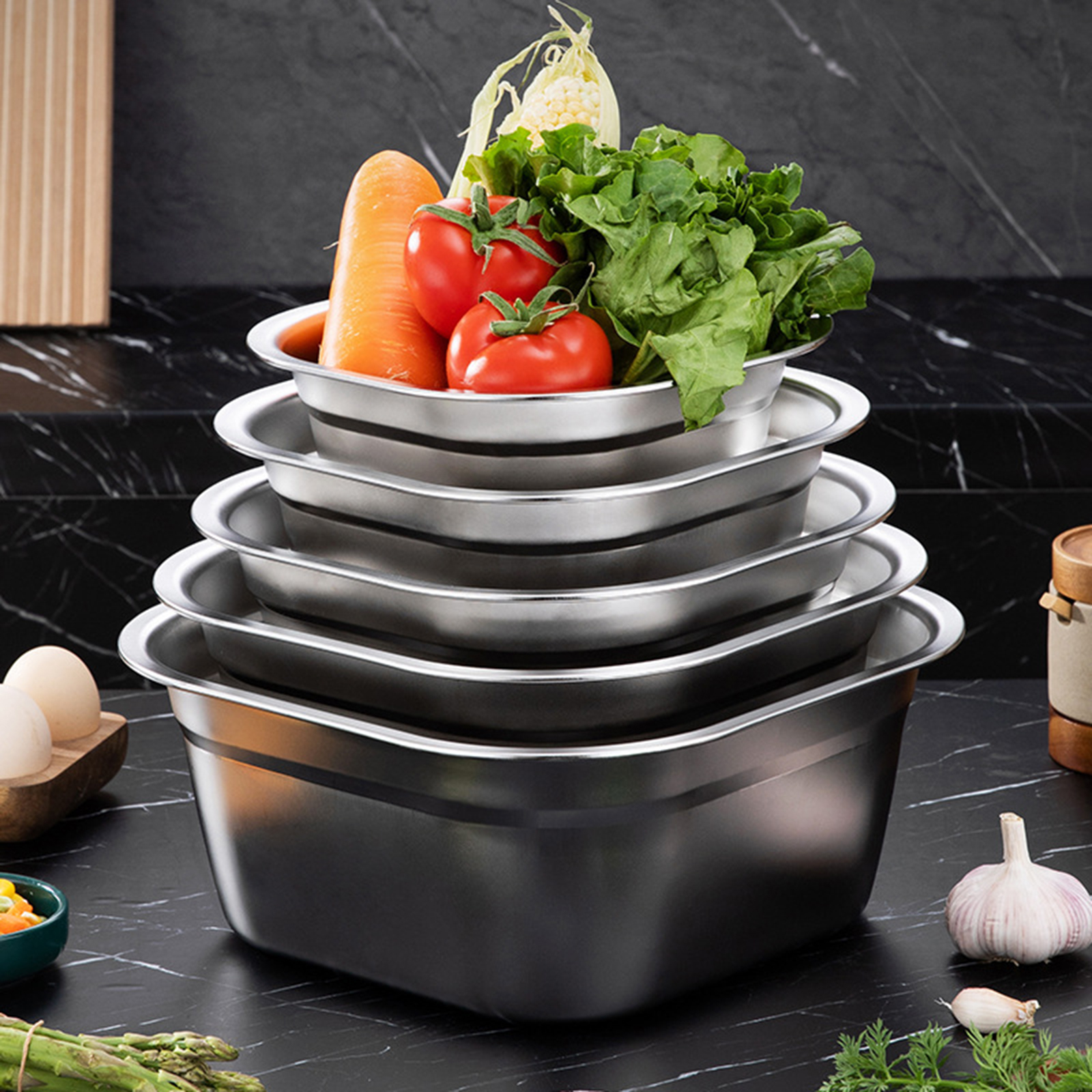 Food Storage In Stainless Steel - Stainless Steel Square Basin Versatile Mixing