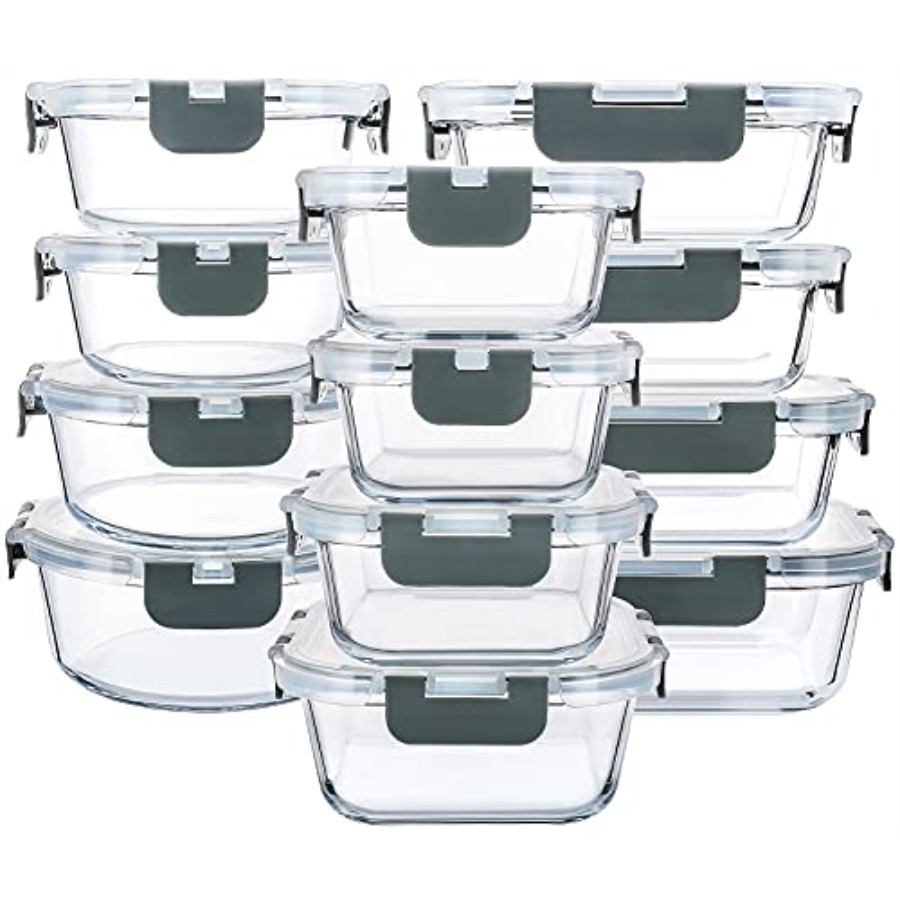 Food Storage Glass Set - 24-Piece Glass Food Storage Containers with