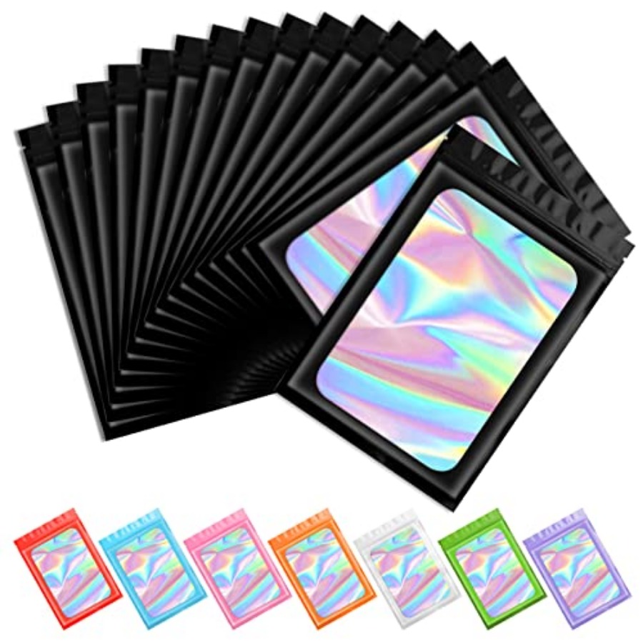 Food Storage Bag - 00 pcs Black Mylar Holographic Resealable