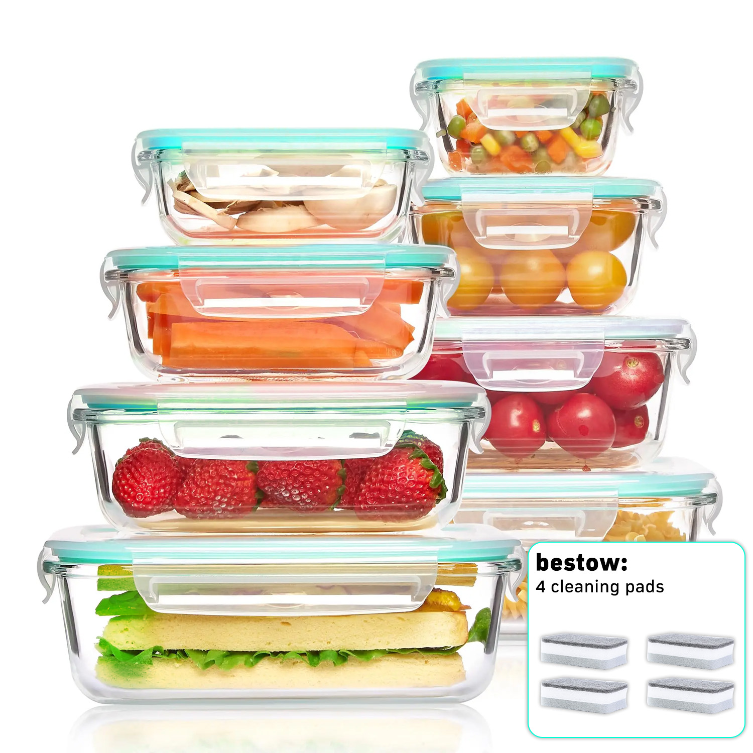 Food Storage Warehouse - 8-Pack Airtight Glass Food Storage Containers,Borosilicate