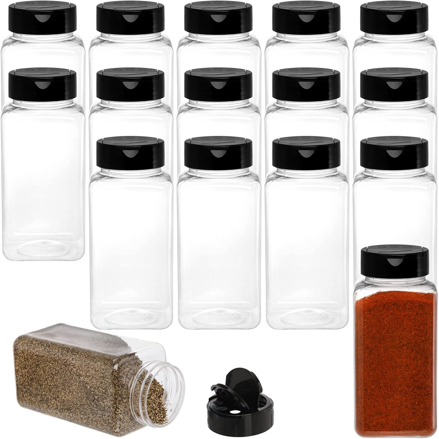 Food Storage Warehouse - Square Large Plastic Spice Jars with