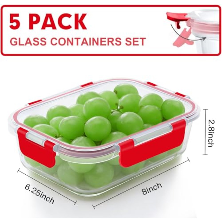 5 Pack 36 OZ Glass Meal Prep C - Food Storage Glass Set 리뷰 및 가격
