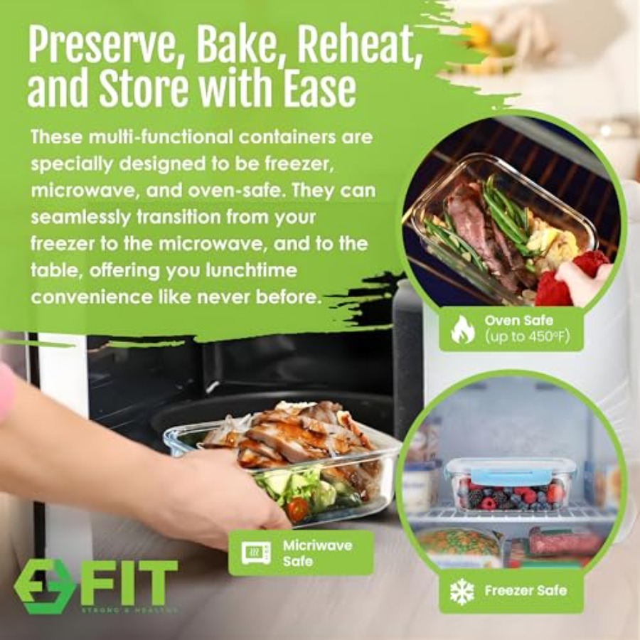 Glass Meal Prep Containers, 2  - Food Storage Glass Set 리뷰 및 가격