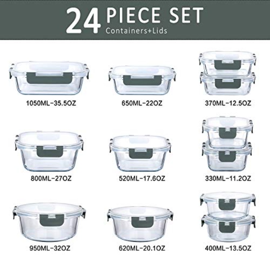 24-Piece Glass Food Storage Co - Food Storage Glass Set 리뷰 및 가격
