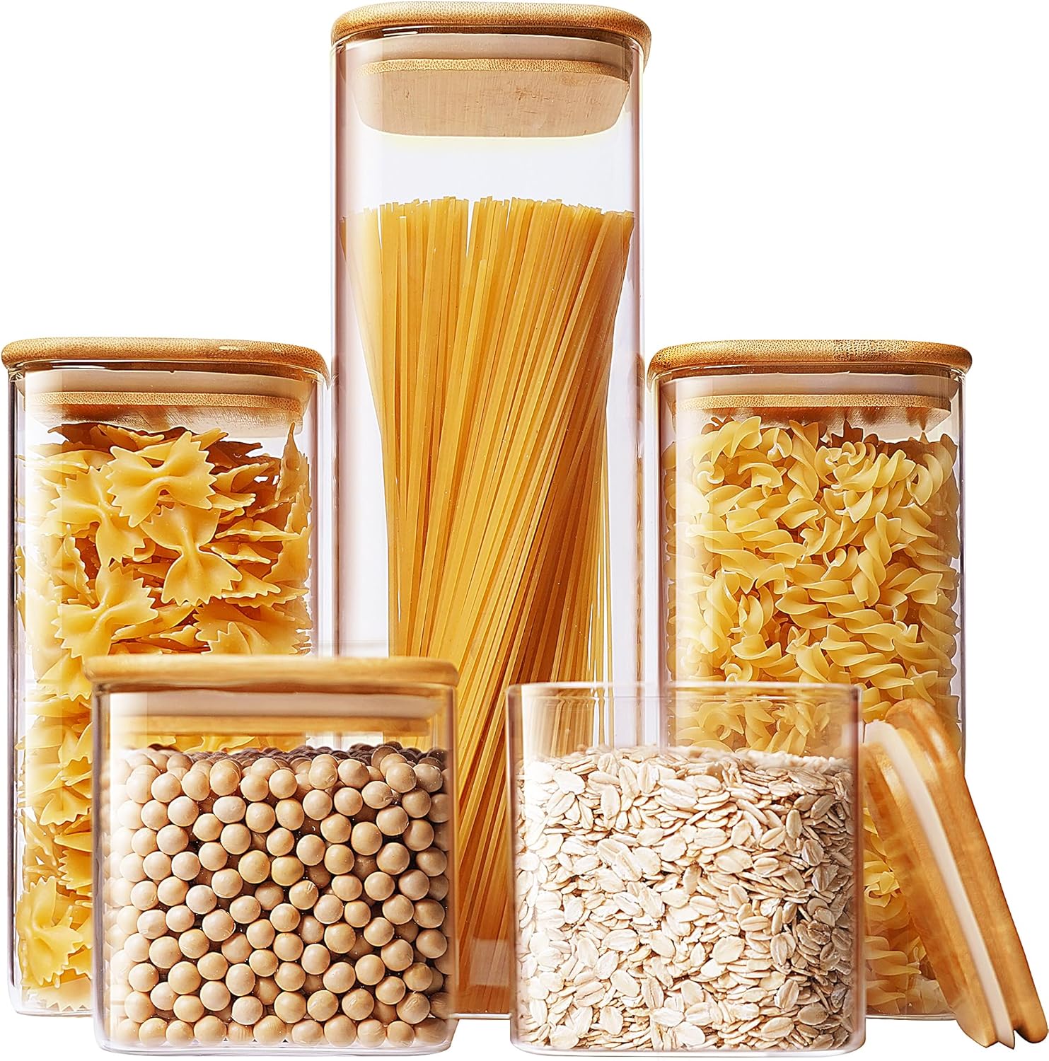 Square Glass Jars with Bamboo  - Food Storage Glass Set 리뷰 및 가격