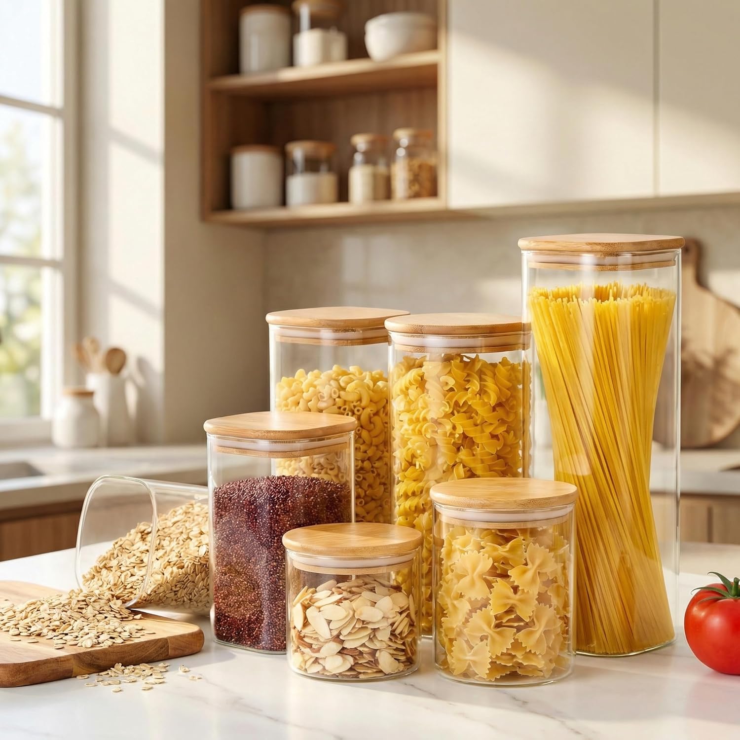 Square Glass Jars with Bamboo  - Food Storage Glass Set 리뷰 및 가격