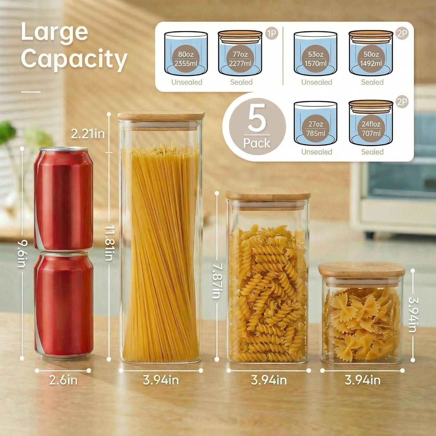 Square Glass Jars with Bamboo  - Food Storage Glass Set 리뷰 및 가격