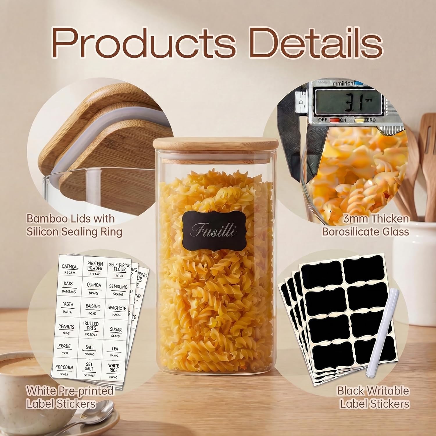 Square Glass Jars with Bamboo  - Food Storage Glass Set 리뷰 및 가격