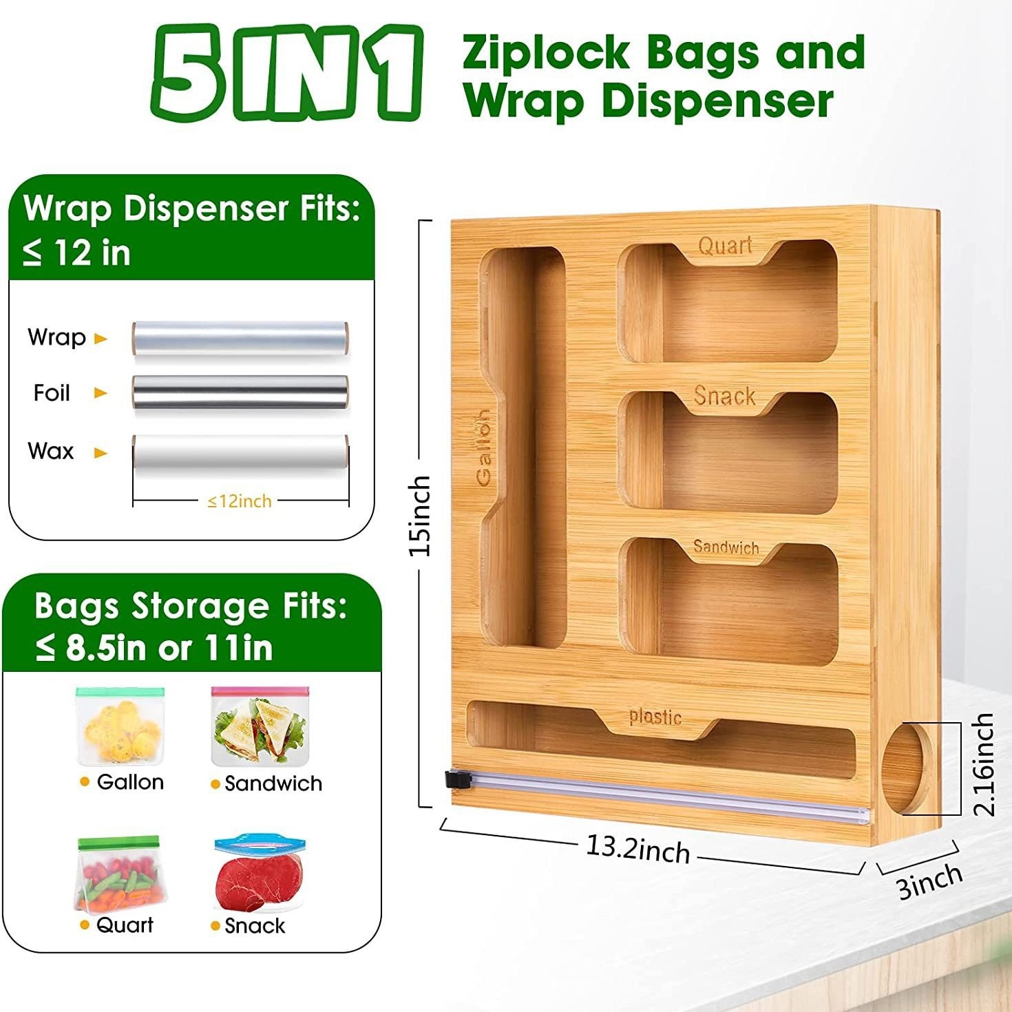 Bamboo Ziplock Food Bag Holder - Food Storage Dispenser 리뷰 및 가격