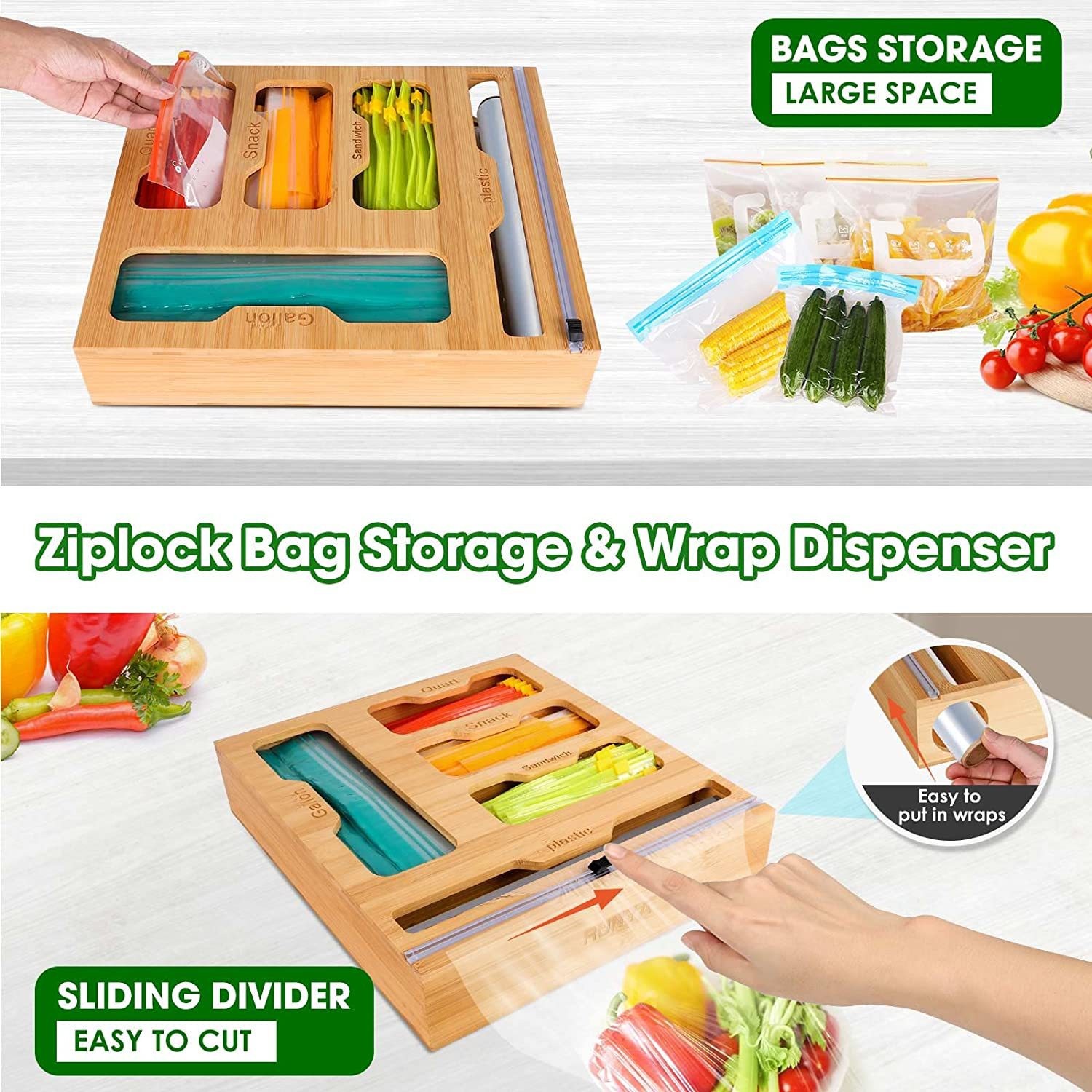 Bamboo Ziplock Food Bag Holder - Food Storage Dispenser 리뷰 및 가격
