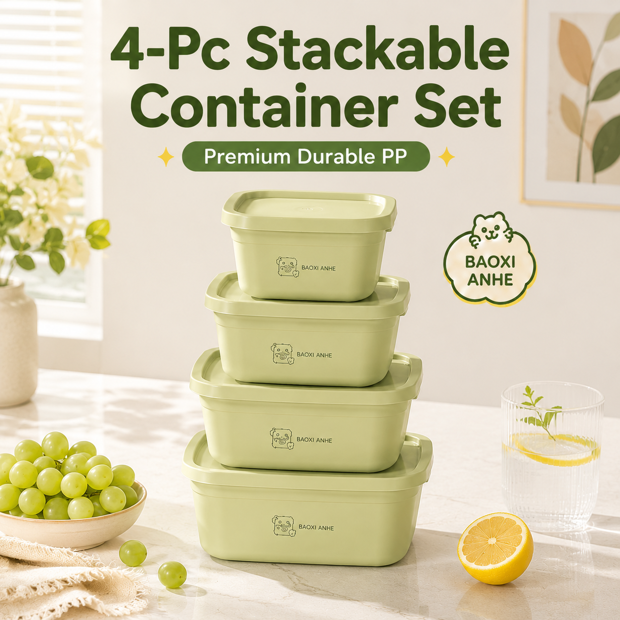 4Pcs Stackable Food Storage Co - Food Storage Kitchen Container Set 리뷰 및 가격
